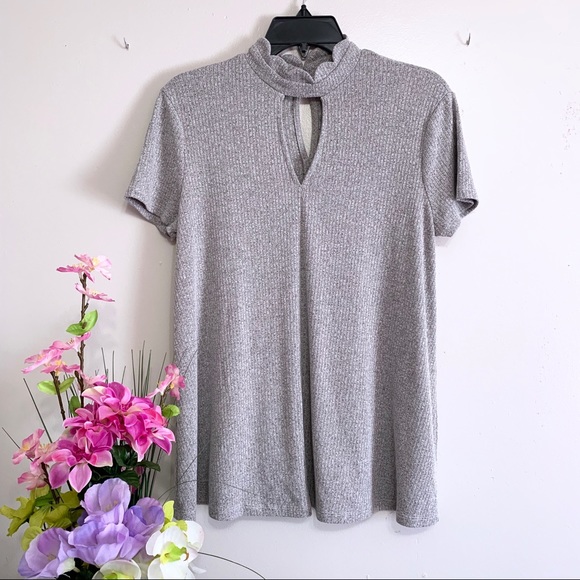 Altar'd State Tops - Altar’d State Gray Ribbed Keyhole Top